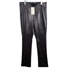 Zara Faux Leather High Rise Long Leggings Side Zip Ankle Zip Darted Black Sz XL